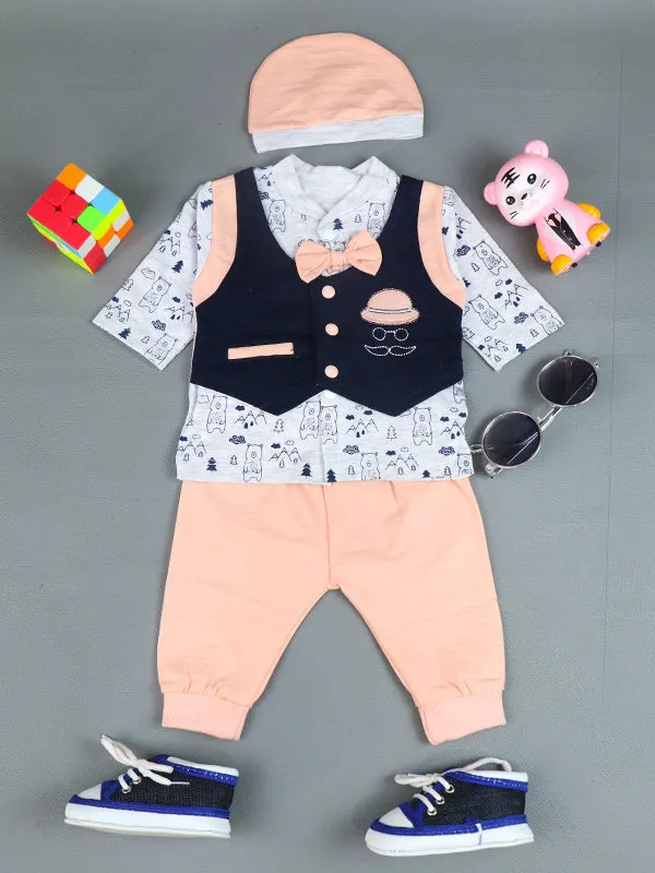 0Mth - 3Mth Bow Light Peach Baba Suit For Newborns AJ NBS65