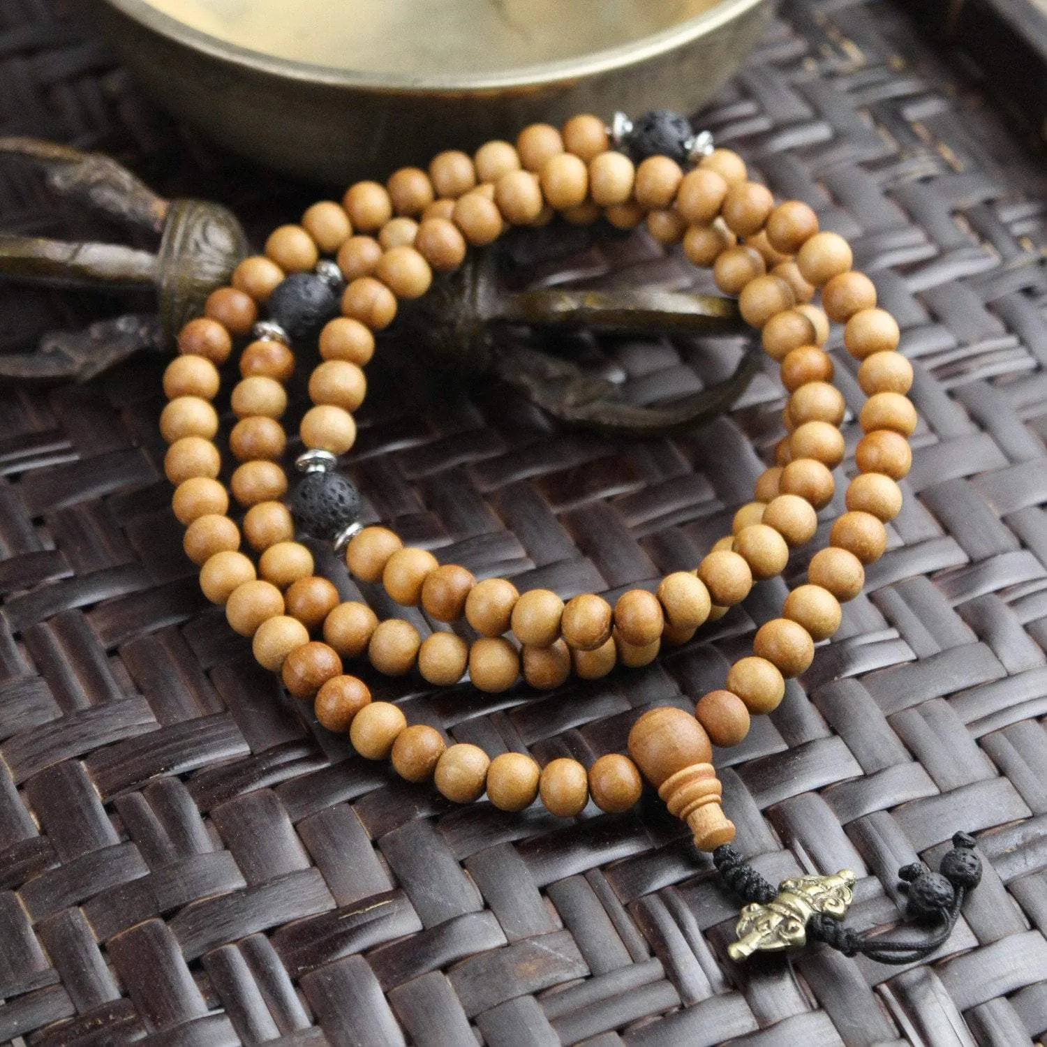 108 Bead Natural Wood and Lava Rock Mala