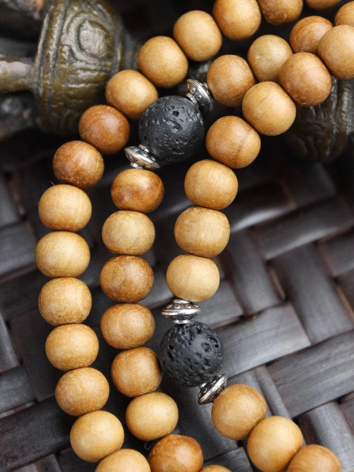 108 Bead Natural Wood and Lava Rock Mala