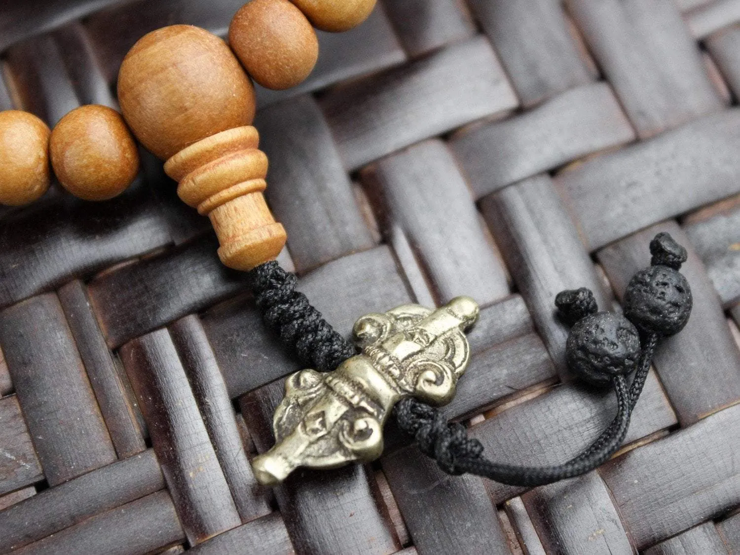 108 Bead Natural Wood and Lava Rock Mala