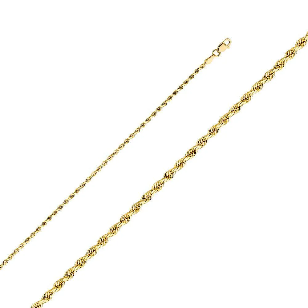 10K 4mm Diamond Cut Solid Rope Chain 18" 20" 22" 24" 10C278Y