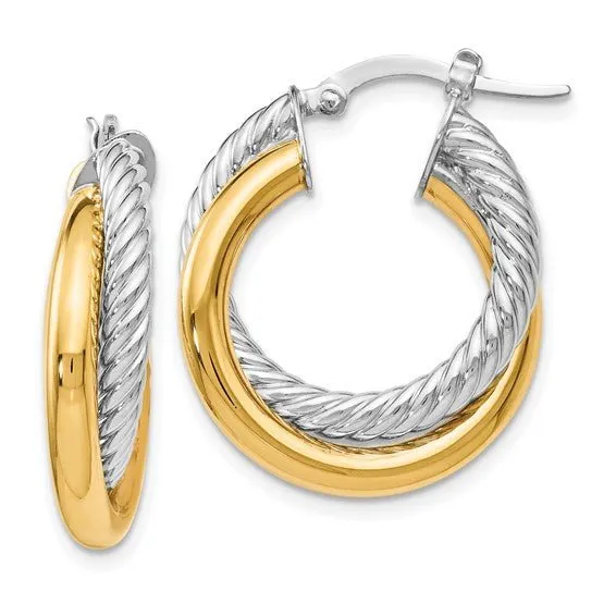 14K TT Gold Double Rope Design Hoop Earrings 3.2grms