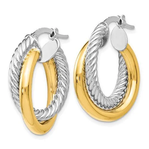 14K TT Gold Double Rope Design Hoop Earrings 3.2grms