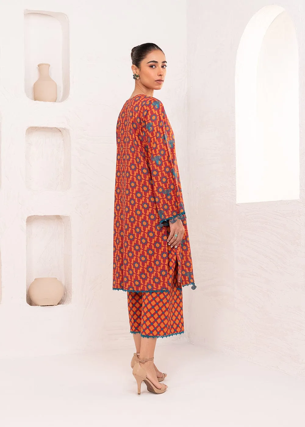 2 Pc Embroidered Lawn Viscose Suit With Lawn Viscose Trouser