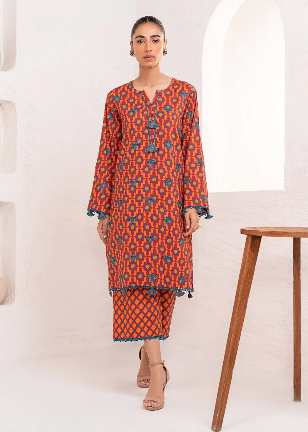 2 Pc Embroidered Lawn Viscose Suit With Lawn Viscose Trouser