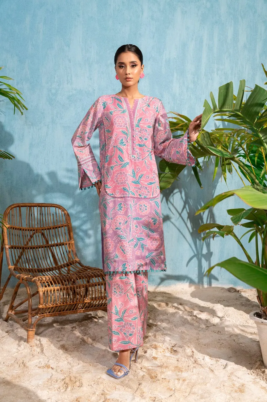 2 Pc Printed Poly Viscose Suit With Poly Viscose Trouser