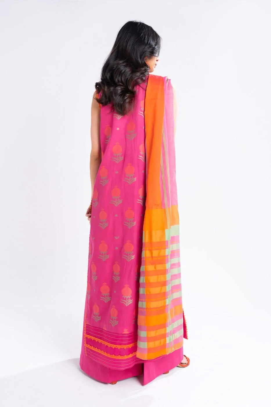 3 Pc Dyed Jacquard Suit With Yarn Dyed Dupatta