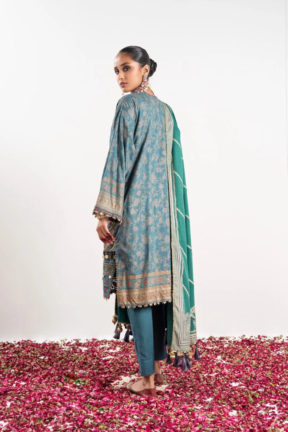 3 Pc Embroidered Viscose Suit With Hearing Bone Dupatta