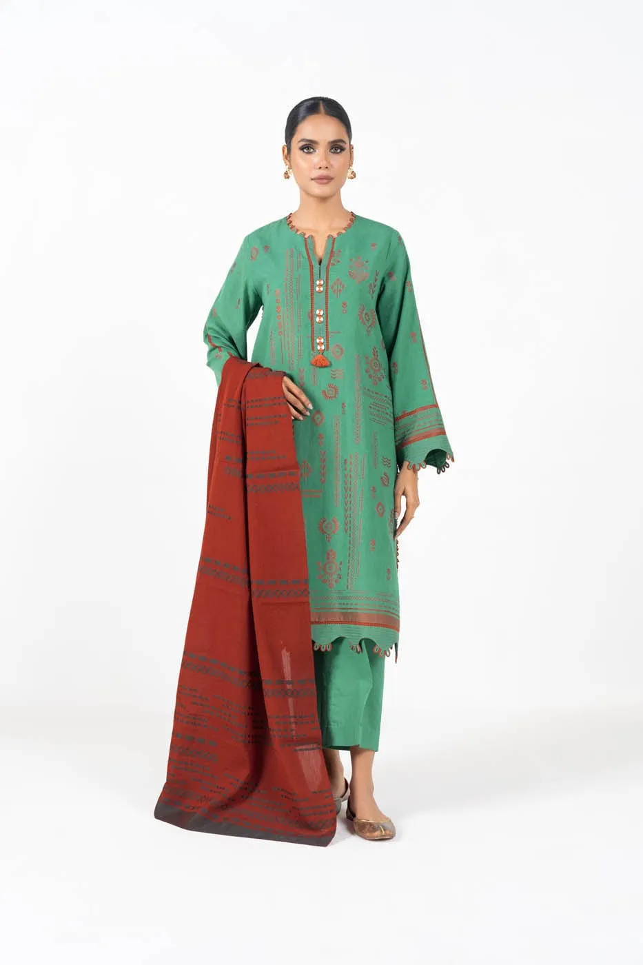 3 Pc Jacquard Suit With Jacquard Dupatta