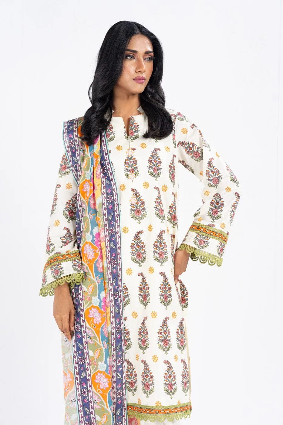 3 Pc Printed Lawn Suit With Lawn Dupatta