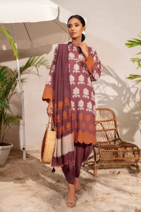 3 Pc Printed Poly Viscose Suit With Chiffon Dupatta