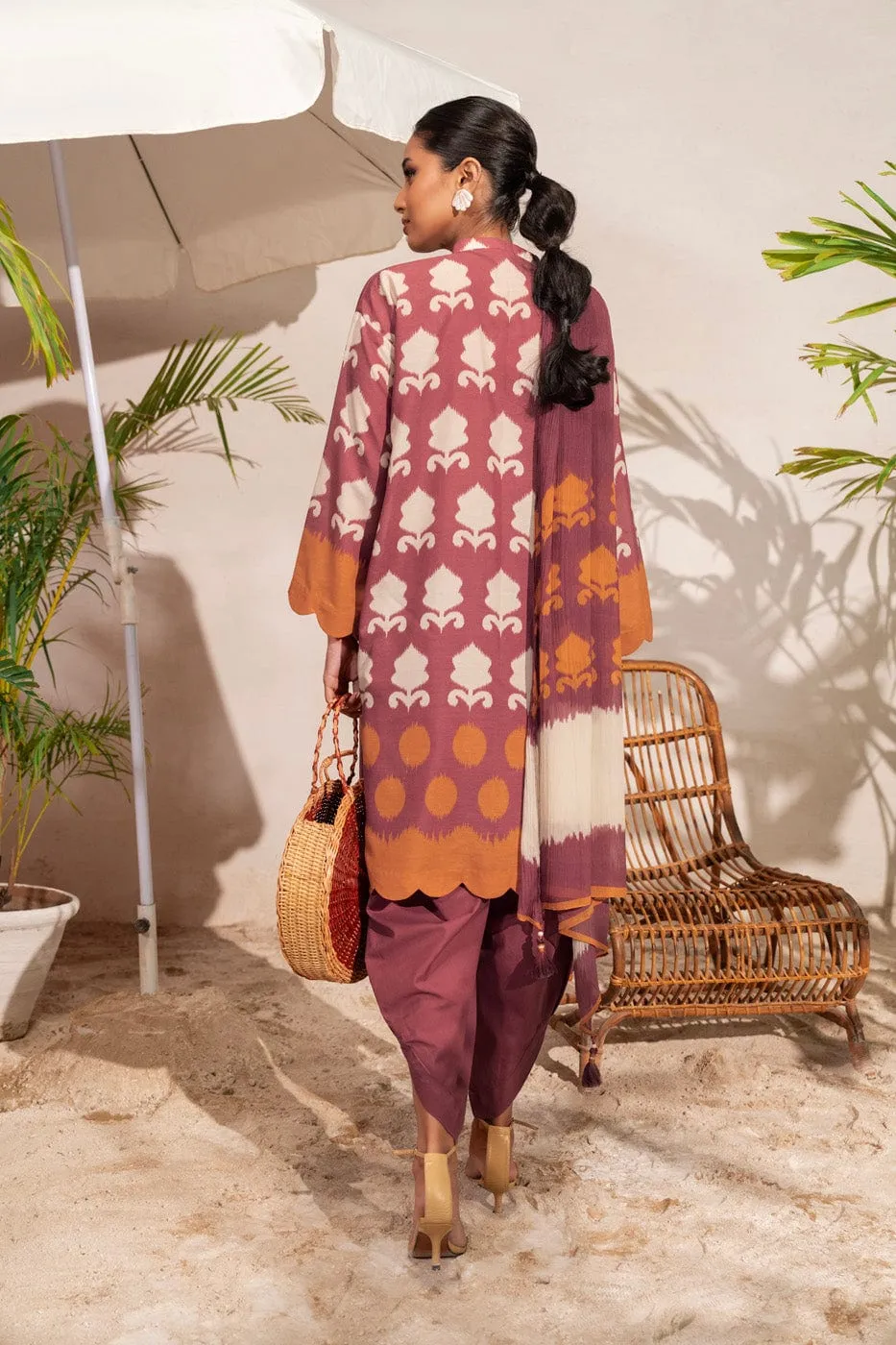 3 Pc Printed Poly Viscose Suit With Chiffon Dupatta