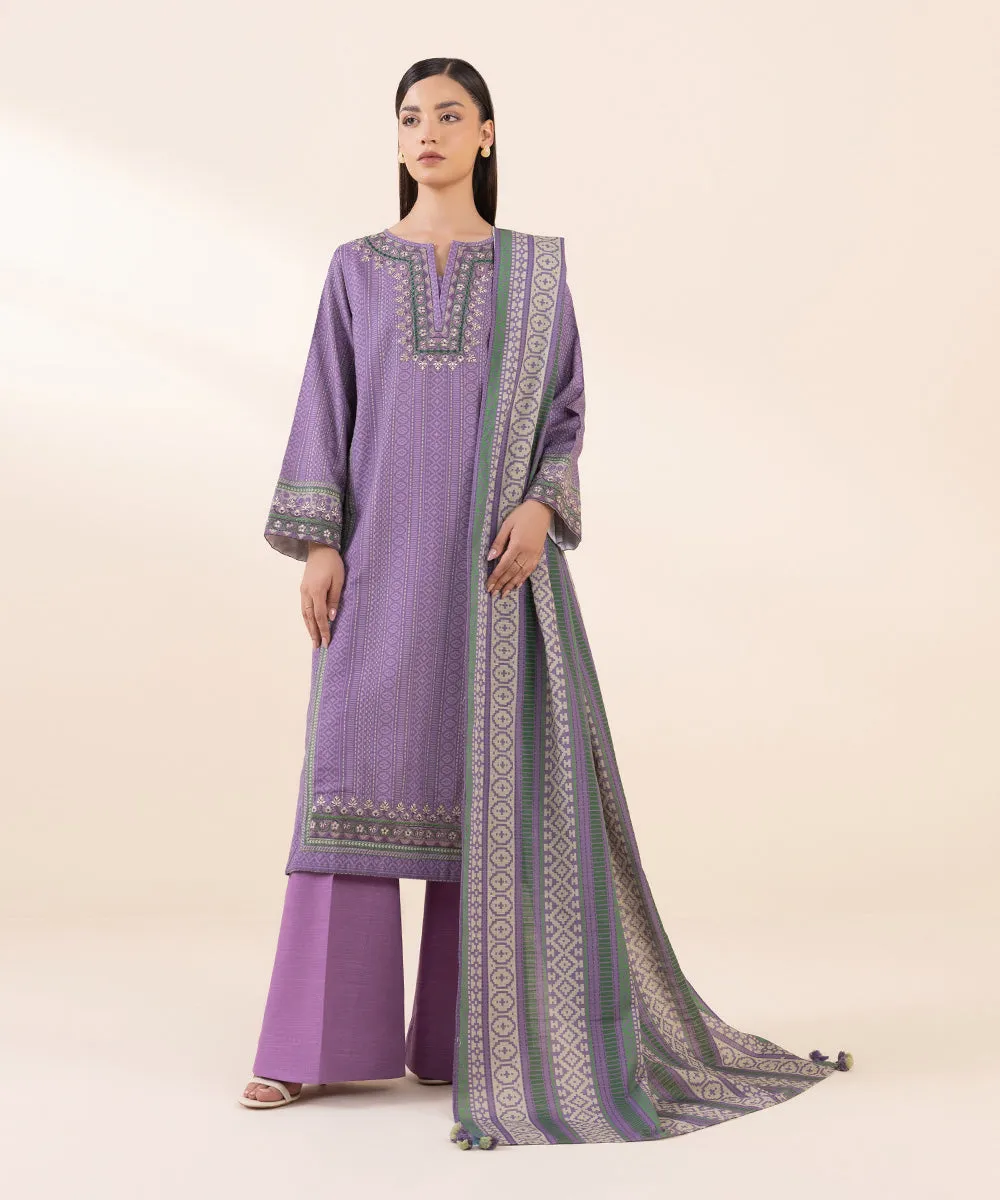 3 Piece - Embroidered Light Khaddar Suit