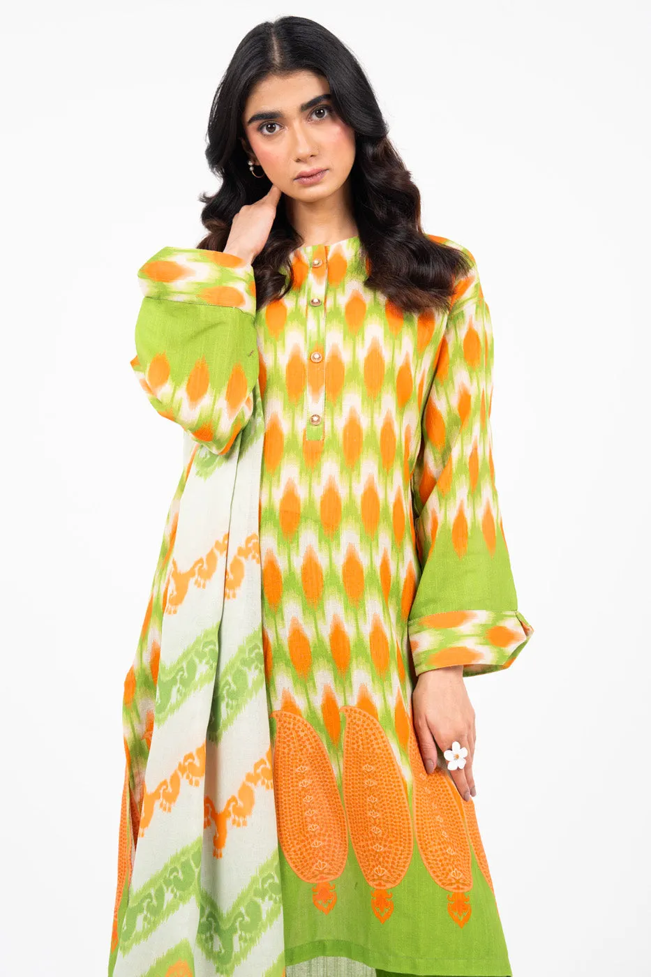 3 Piece Printed Khaddar Suit With Pashmina Dupatta