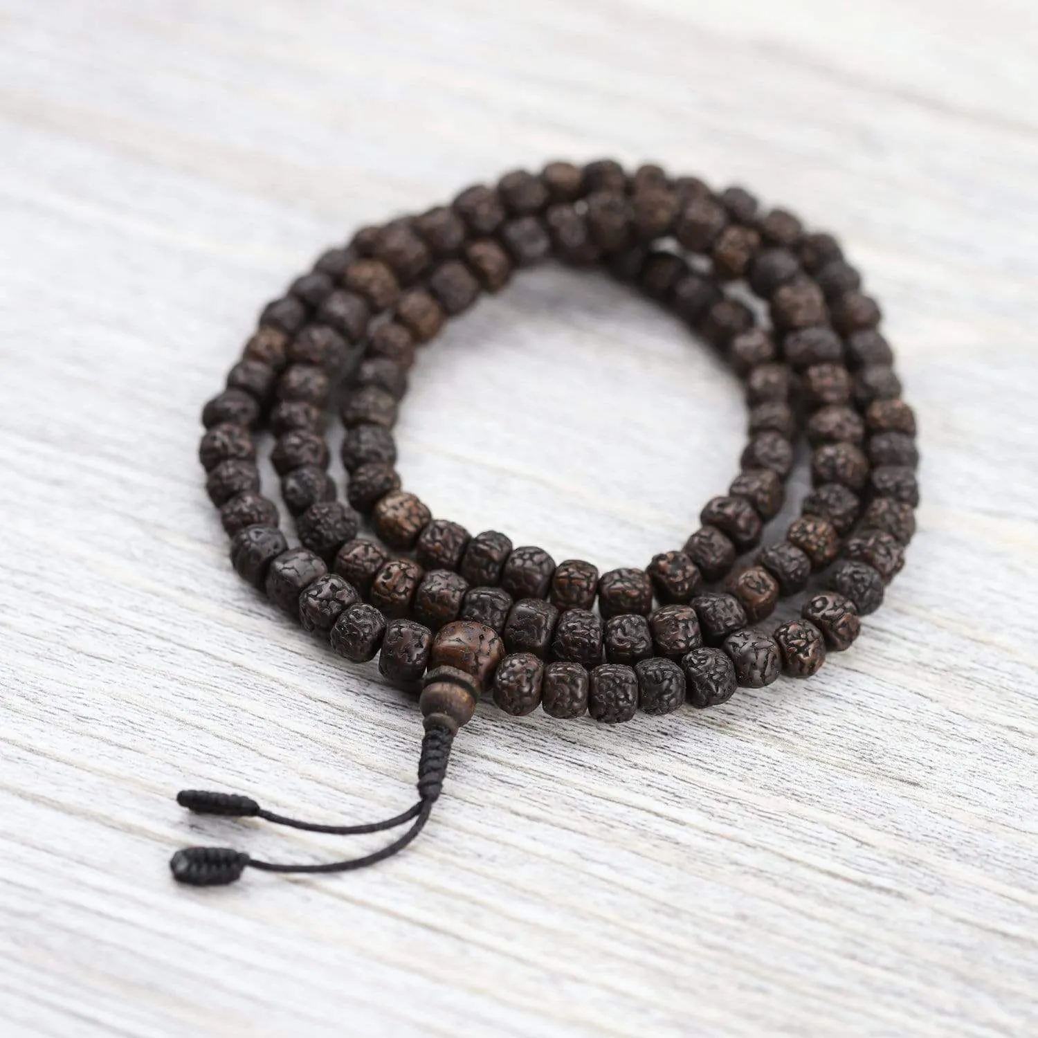 Aged Dark Rudraksha Mala & Bracelet Set