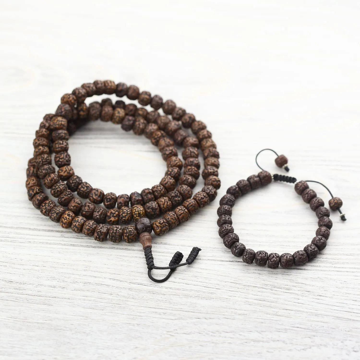 Aged Dark Rudraksha Mala & Bracelet Set