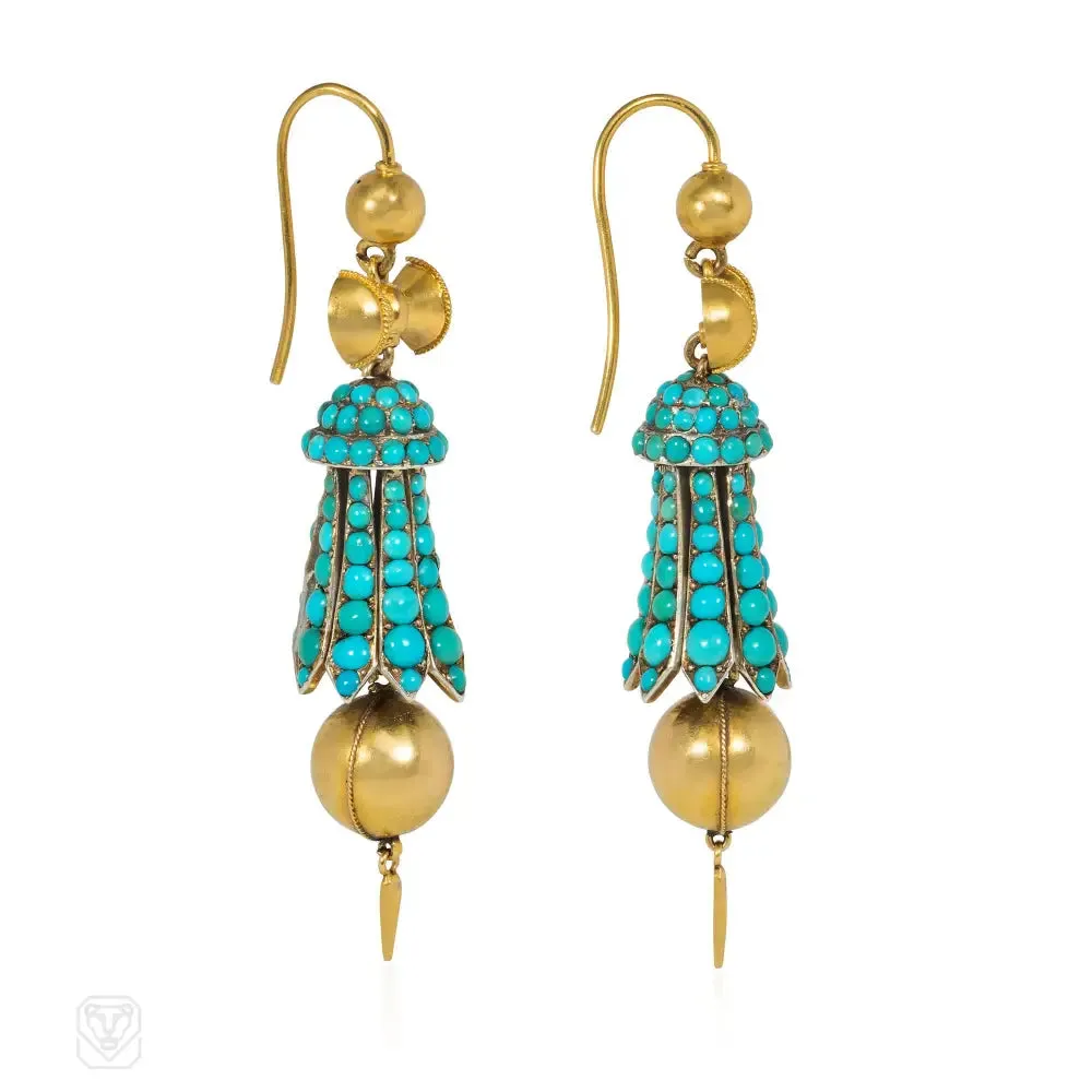 Antique gold and turquoise tassel earrings