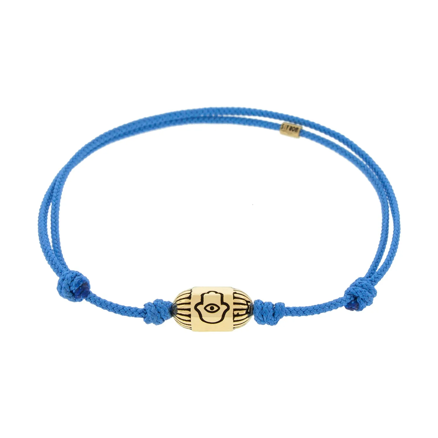 Antiqued Hamsa Hexagon Bolt on a Light Blue Cord Bracelet