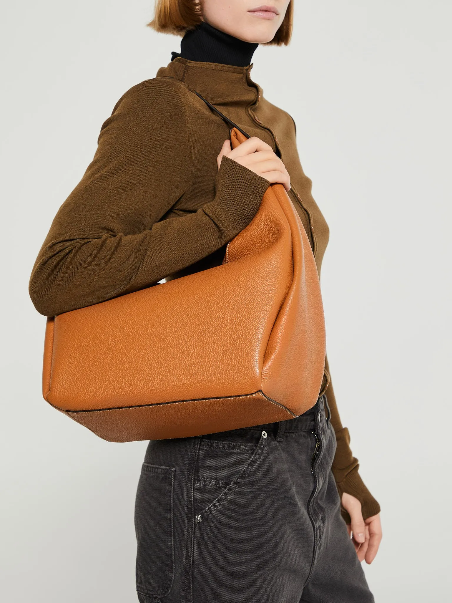 Belt Hobo Bag in Tan Grain