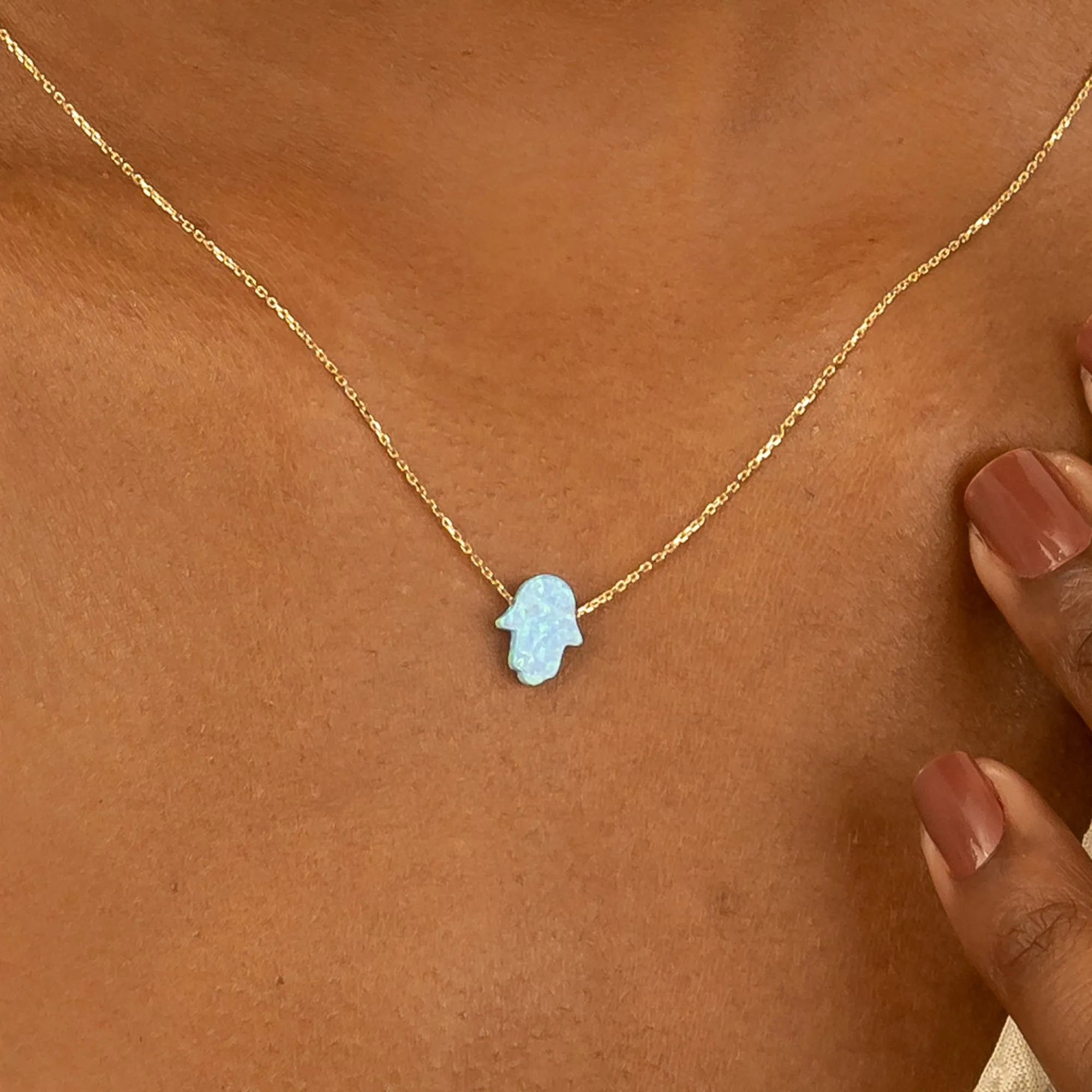 Blue Opal Hamsa Necklace, Ophelia