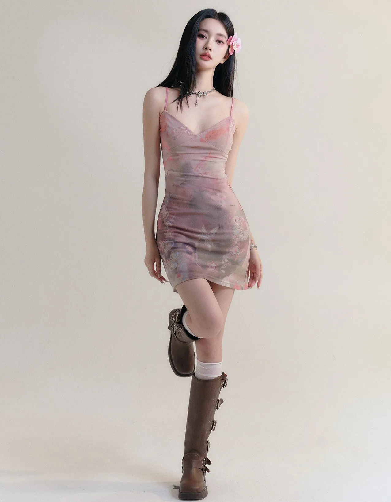 Bright Colorful Dreamy Gradient Suspender Slim Dress FRA0177