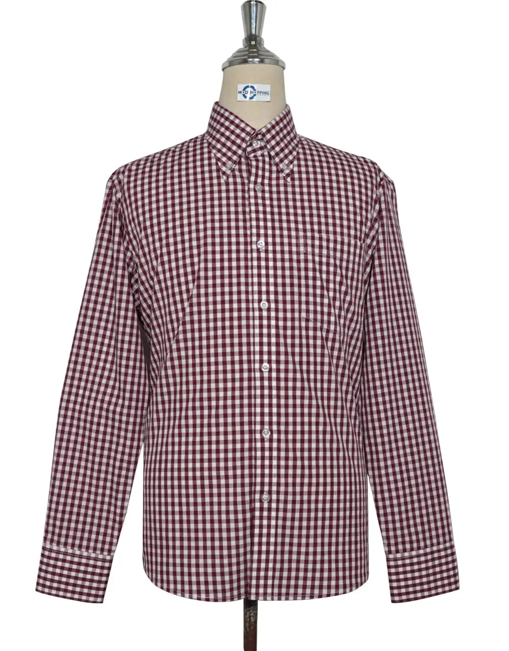 Button Down Shirt - Burgundy Gingham Check  Shirt