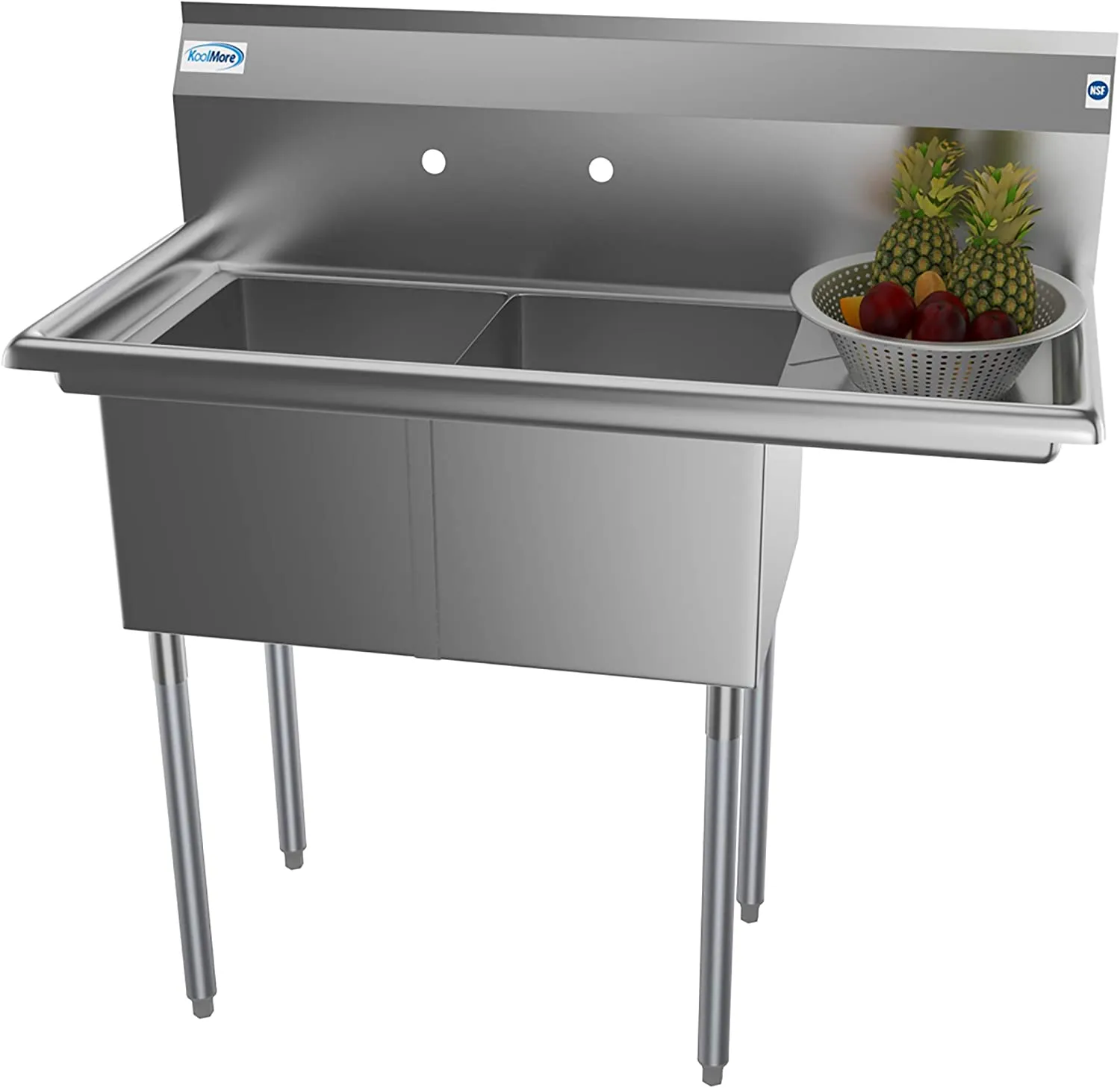 Commercial Kitchen Prep & Utility Sink with Drainboard, 2 Compartment Stainless Steel - Bowl Size 14" x 16" x 11"