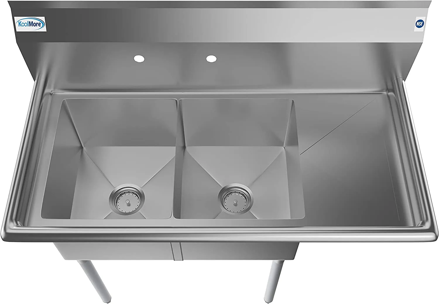 Commercial Kitchen Prep & Utility Sink with Drainboard, 2 Compartment Stainless Steel - Bowl Size 14" x 16" x 11"