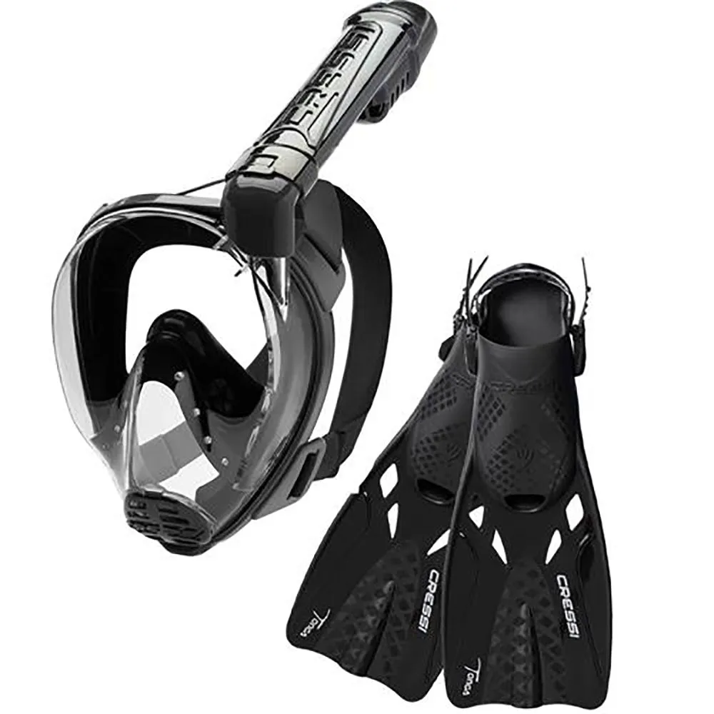 Cressi Baron Full Face Mask And Tonga Short Open Heel Fins Combo Set