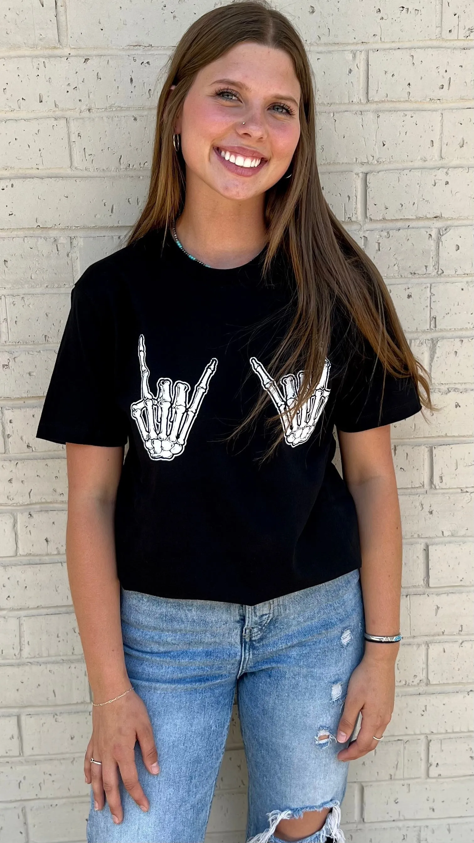 Double Rock On Skeleton Tee