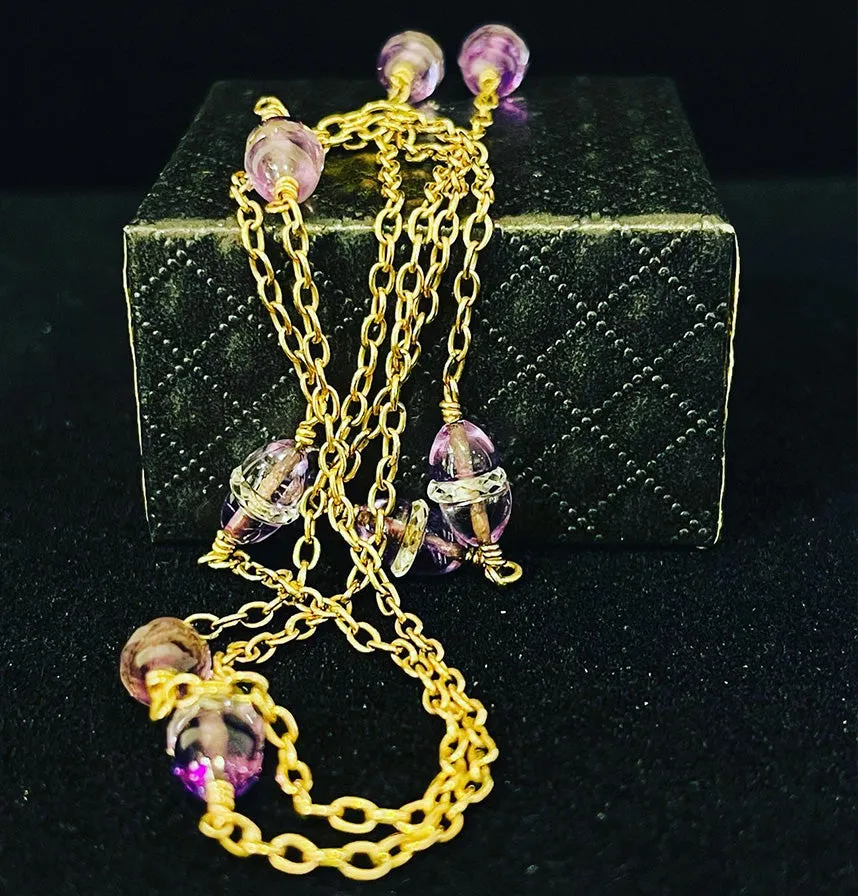 Edwardian 9ct Amethyst Rock Crystal Chain