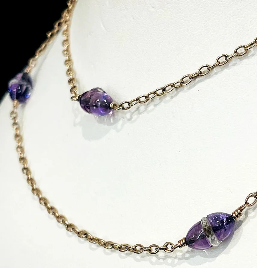 Edwardian 9ct Amethyst Rock Crystal Chain