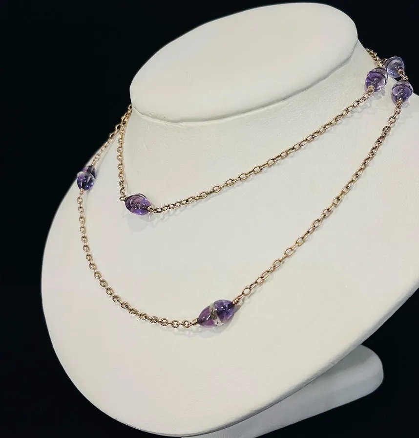 Edwardian 9ct Amethyst Rock Crystal Chain