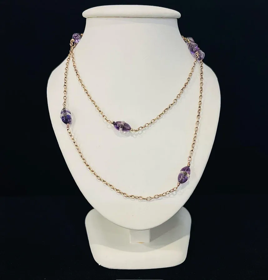 Edwardian 9ct Amethyst Rock Crystal Chain