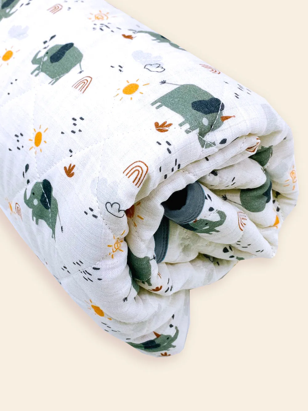 Elephant Reversible Baby Quilted Blanket (Organic Muslin) - 2 Colors