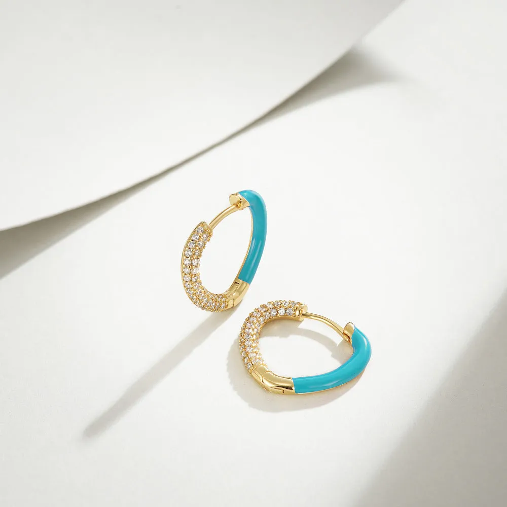 Enamel Heart-shaped Huggie Hoop Earrings Blue Color