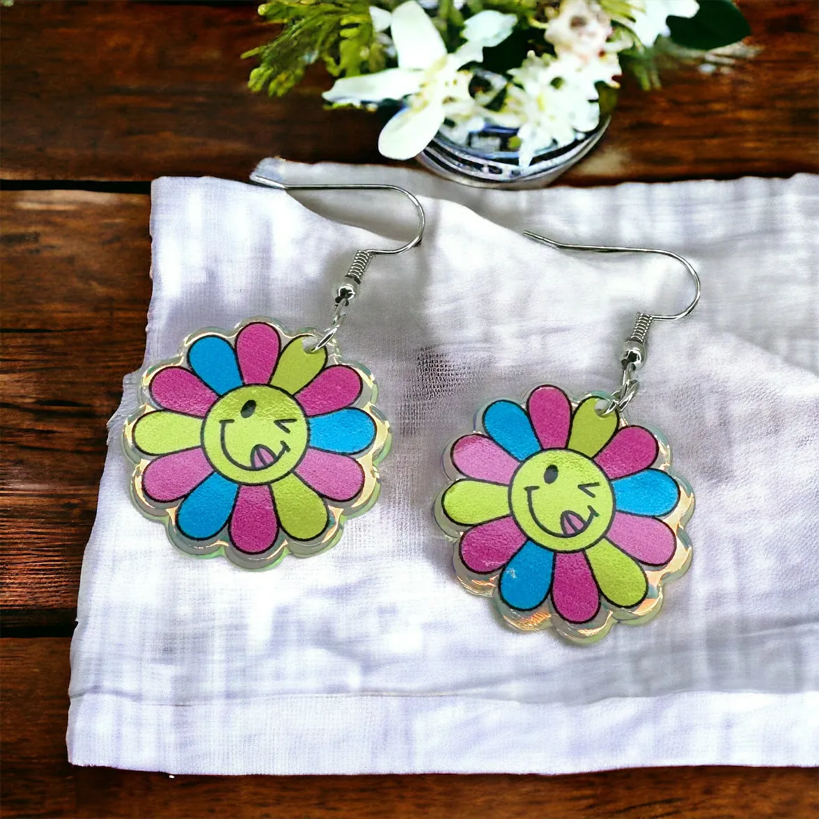 Flower Earrings - Flower Accessories, Colorful Earrings, Flower Jewelry, Tropical Flower, Handmade Earrings