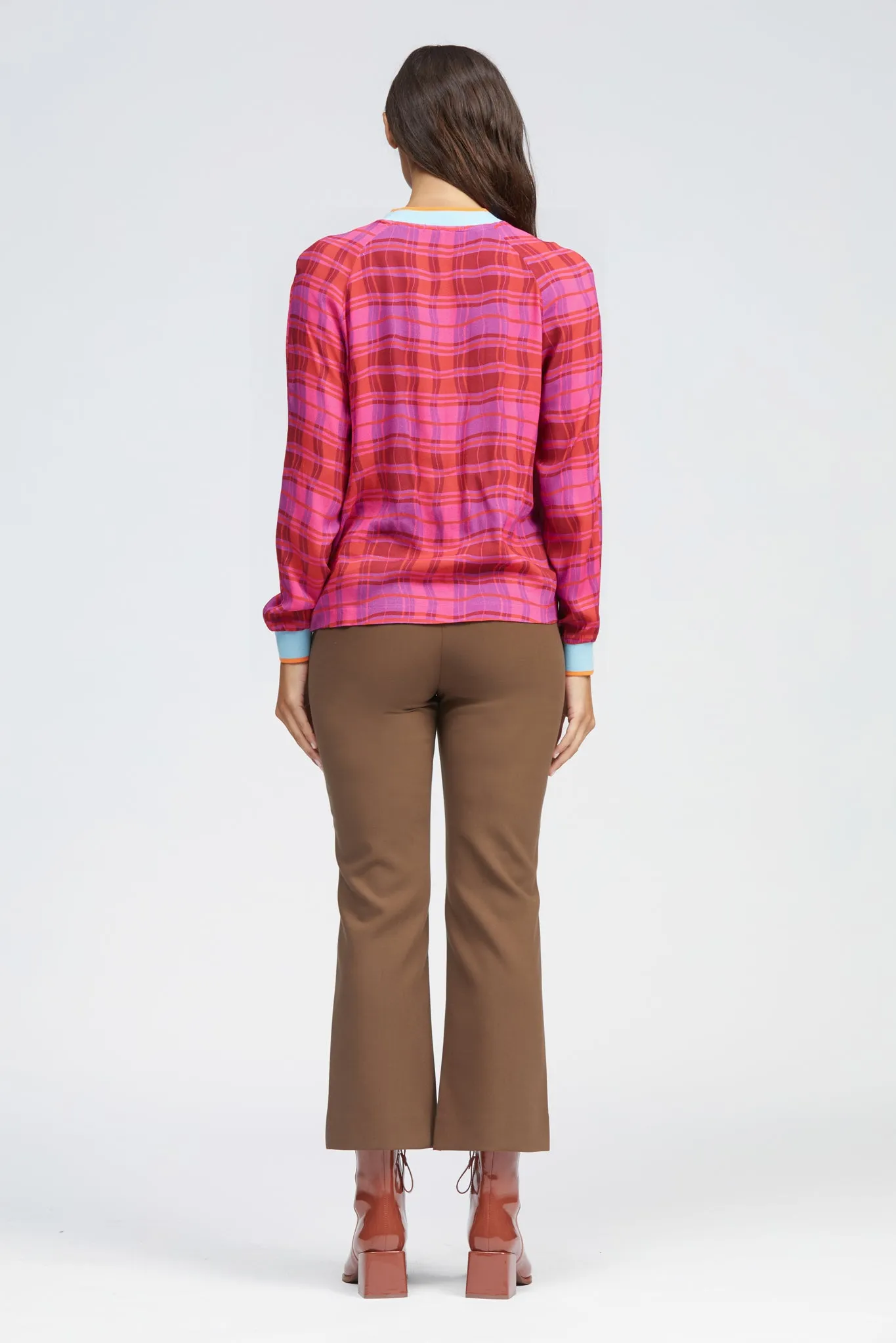 Fontanna Top Pink Warped Check Print