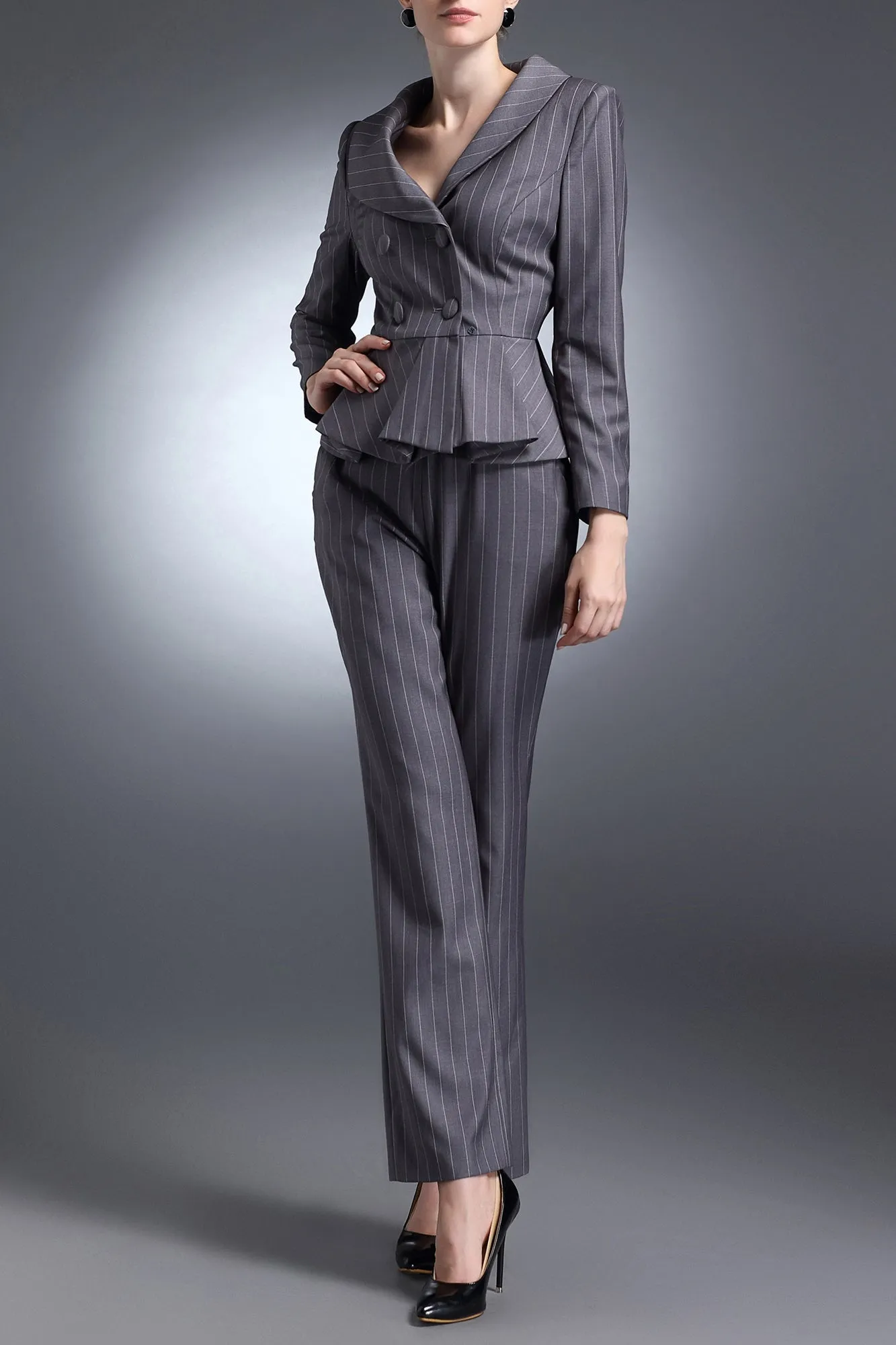 Gray Stripe Catherine Pant Suit