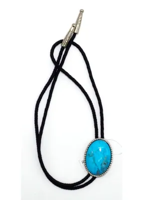 M&F® Turquoise Stone Black Leather Bolo Tie