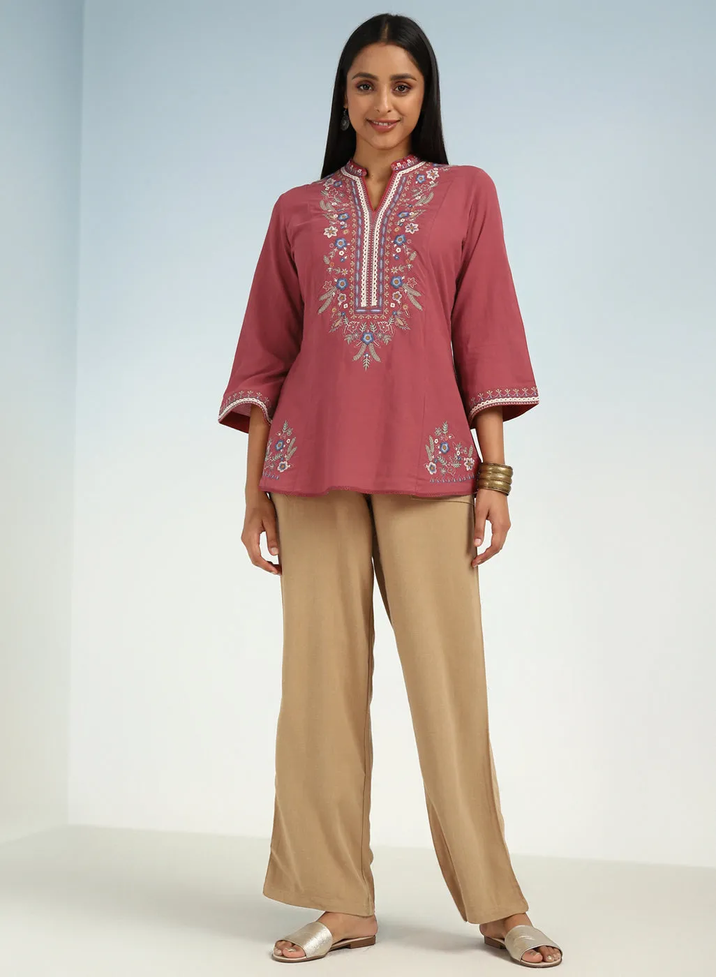 Maroon Boho Straight Tunic with Dense Embroidery