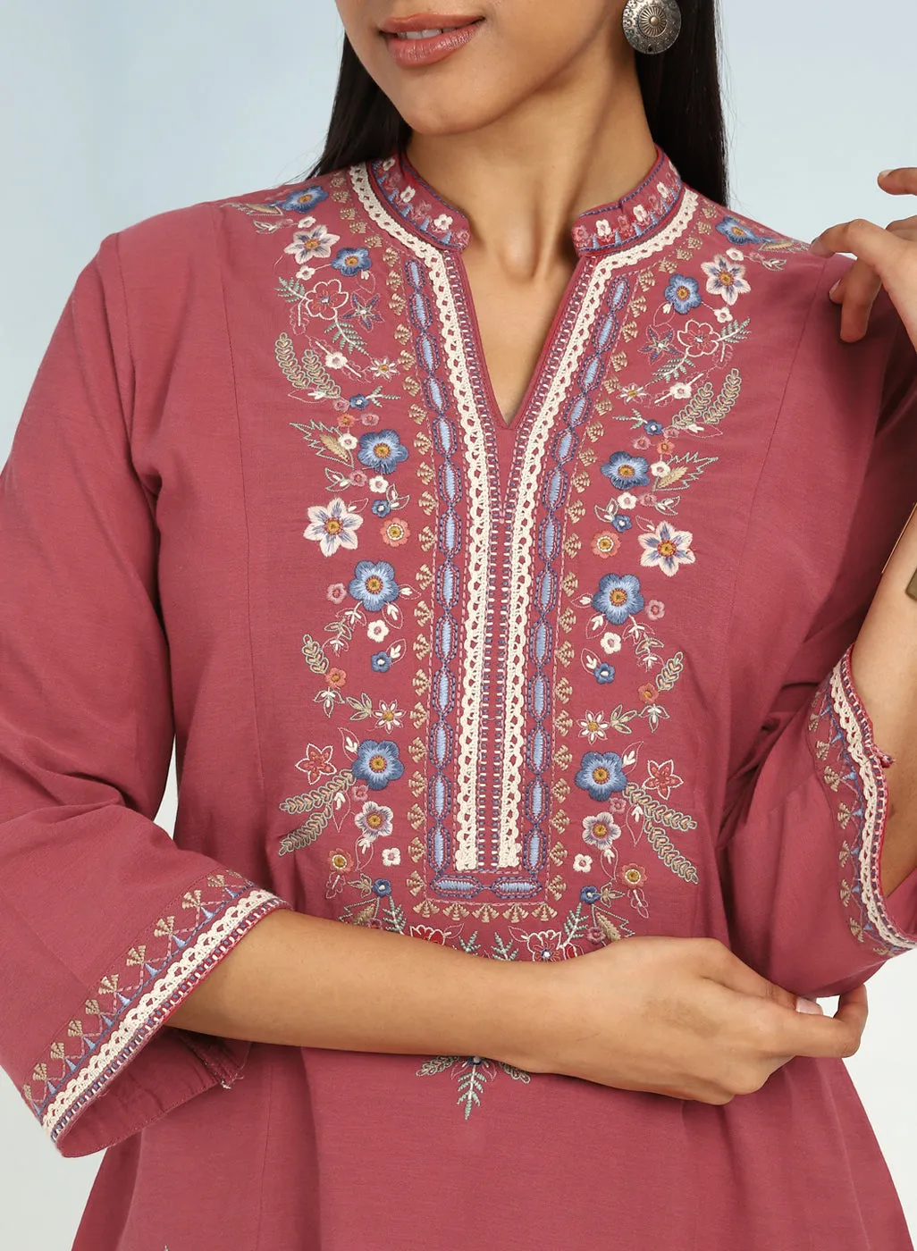 Maroon Boho Straight Tunic with Dense Embroidery