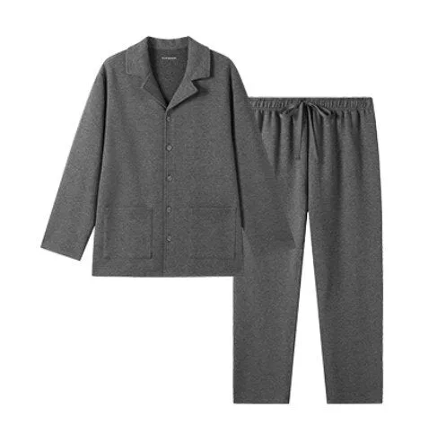 Men's Cotton Lapel Long Sleeved Winter Sleepwear Homewear Set