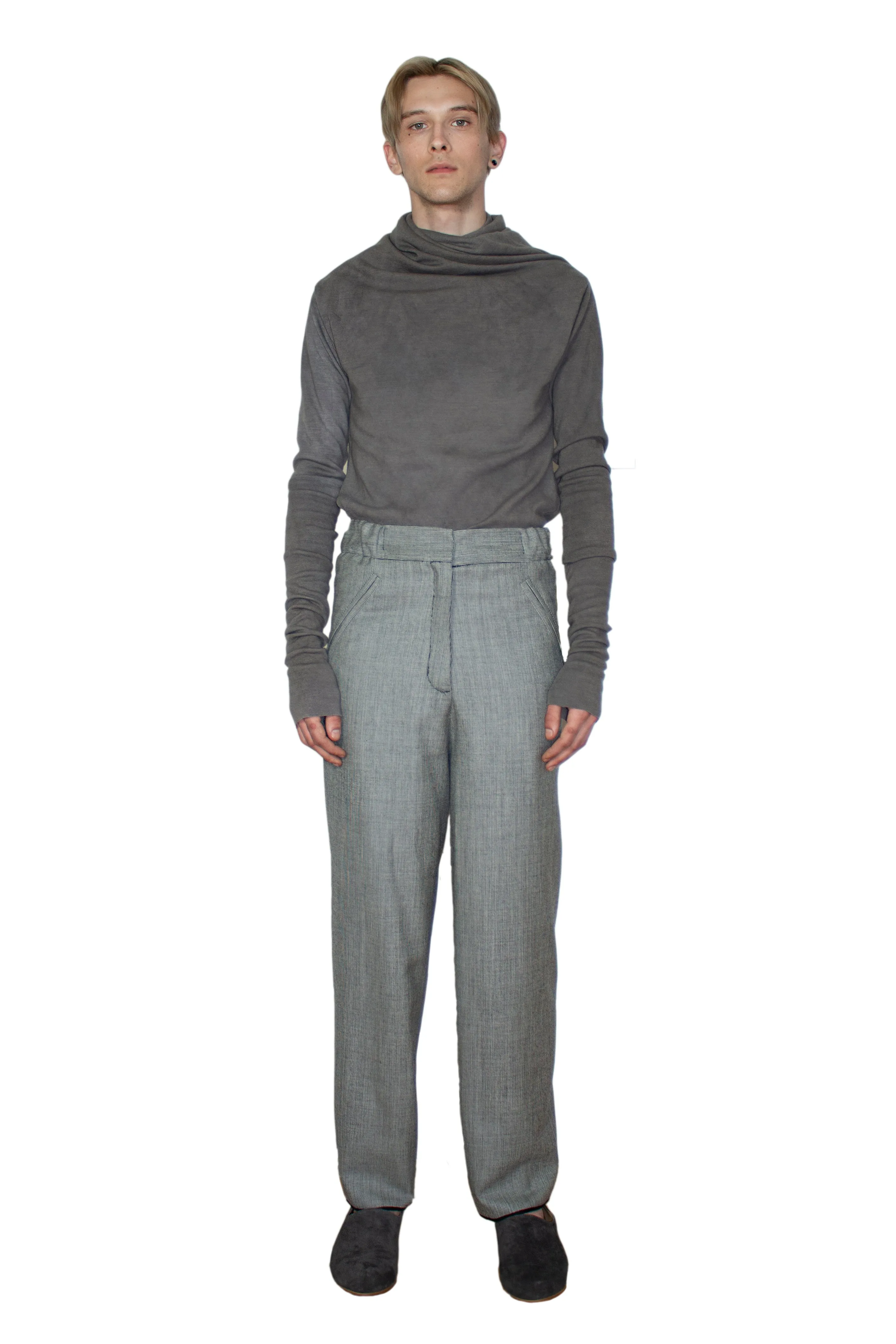 One-seam cigarette wool trousers