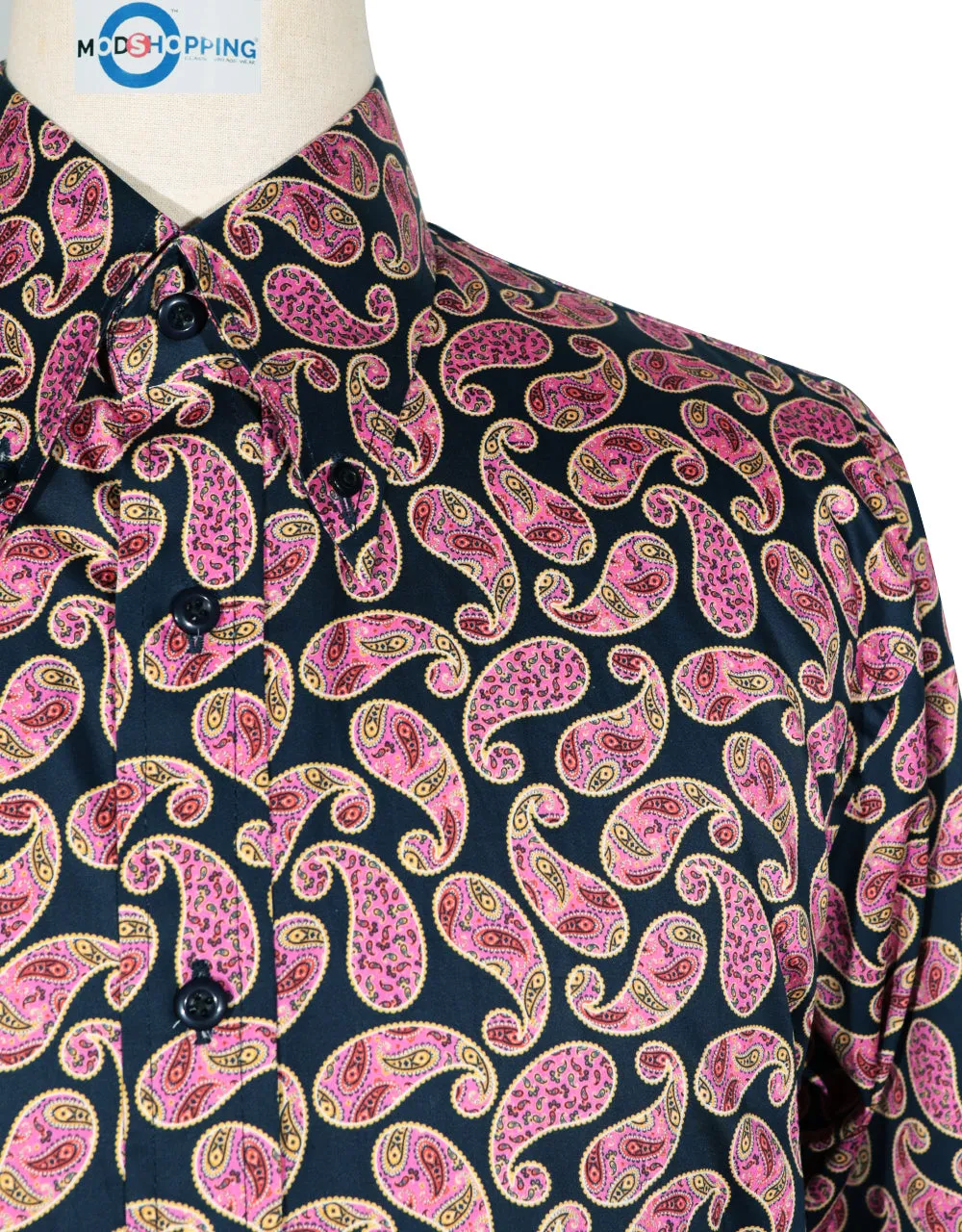 Paisley Shirt - Pink and Dark Navy Blue Paisley Shirt