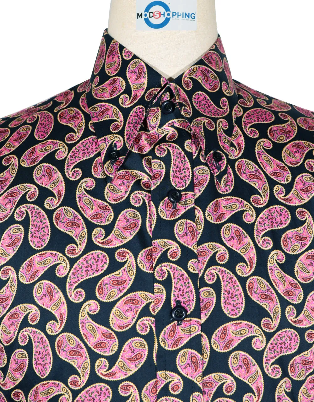 Paisley Shirt - Pink and Dark Navy Blue Paisley Shirt