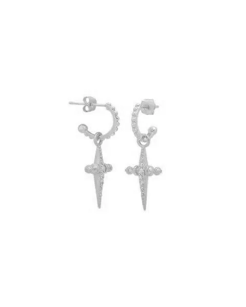 Pave Mini Cross Hoops- Silver