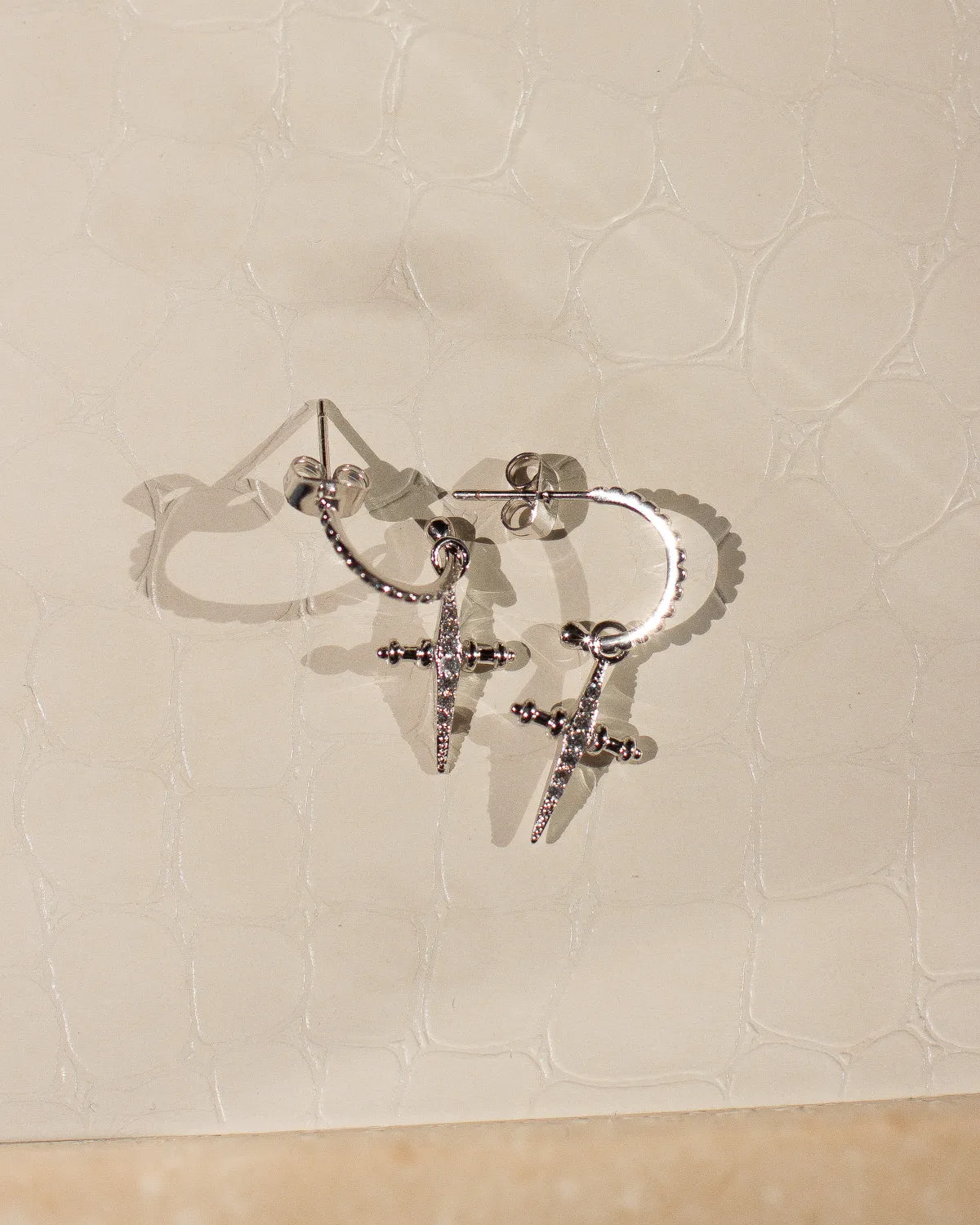 Pave Mini Cross Hoops- Silver