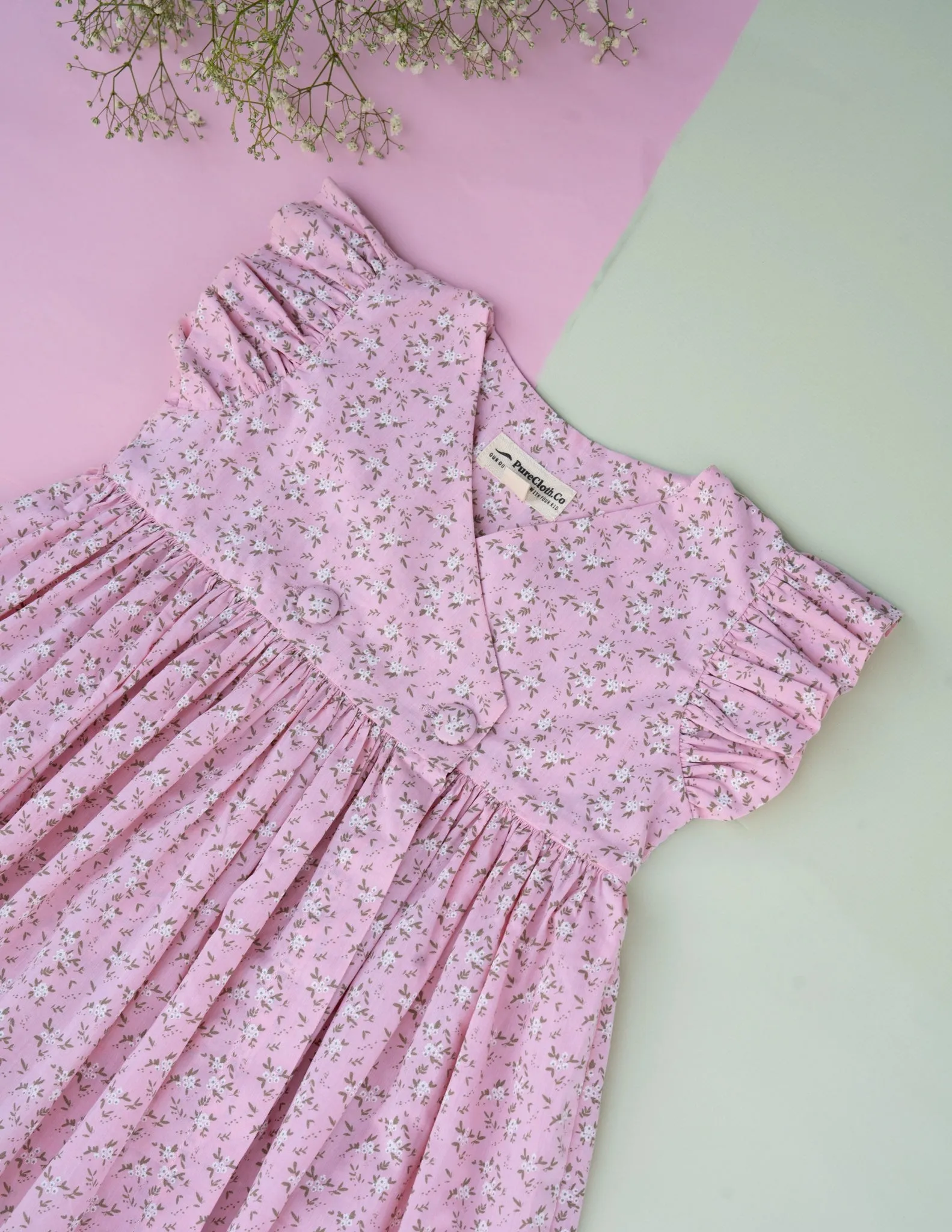 Rosette Flutter Wrap Magic | Pink Cotton Dress for Girls