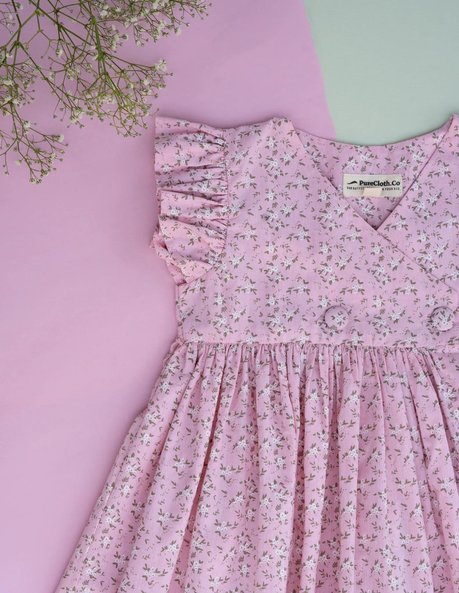 Rosette Flutter Wrap Magic | Pink Cotton Dress for Girls